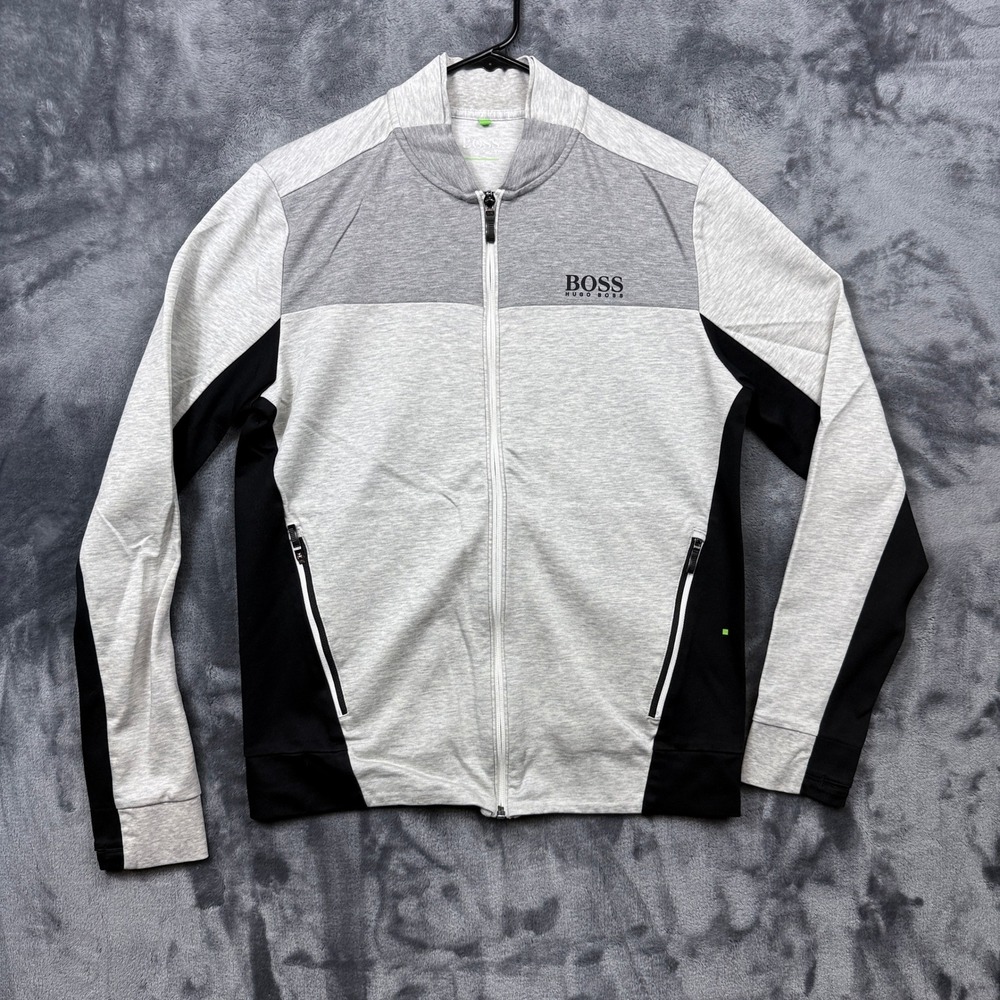 Hugo Boss Track Jacket Mens Small Grey Black Colorblock Full Zip Sportswear